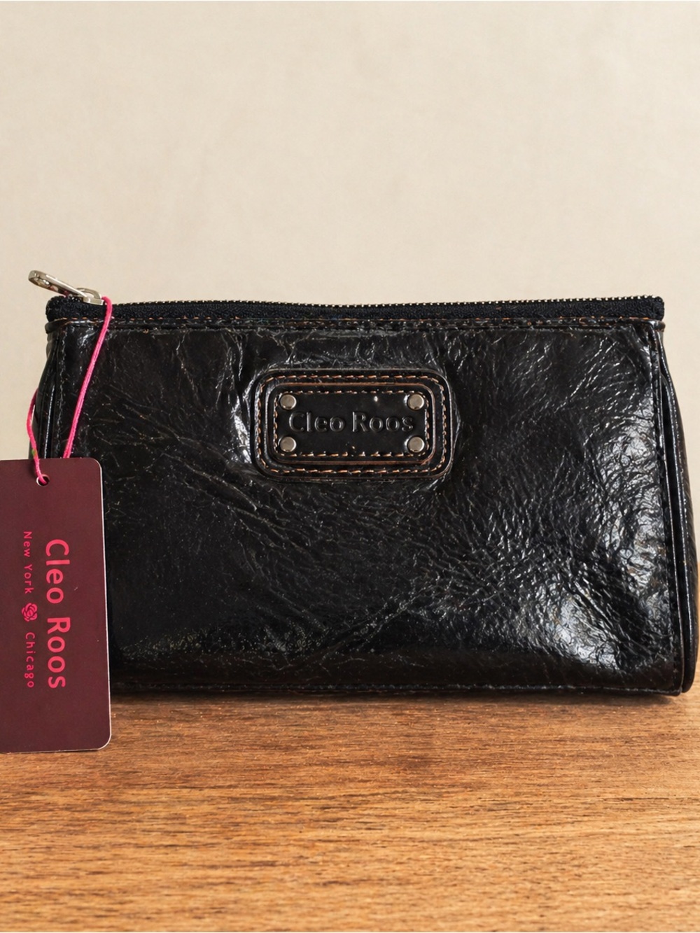 NWT Black Patent Leather Clutch Cleo Roos Minimalist Chic - Picture 2 of 6
